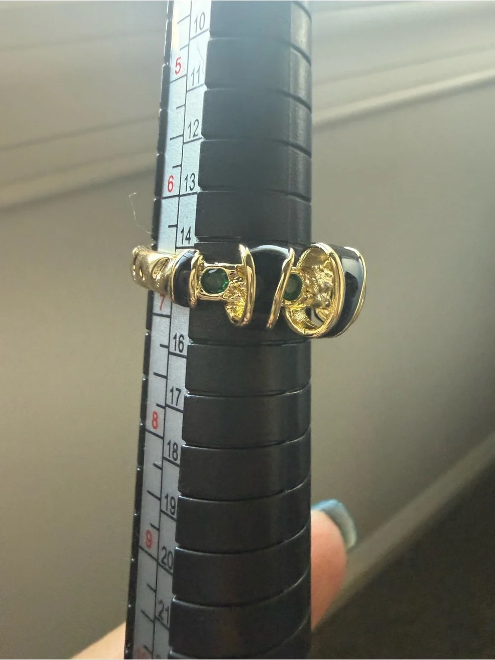NEW! 18k Yellow Gold Plated & Black Enamel and Green Stone Women's Ring